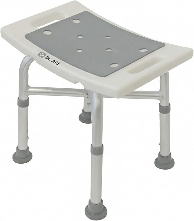 Dr. Aid Shower Chair for Inside Shower - 400 lbs, 5-Height Adjustable Bathroom Stool for Adults, Seniors & Disabled - 3-Minute Tool-Free Assembly, Anti-Slip Bath Bench for Tub & Small Showers