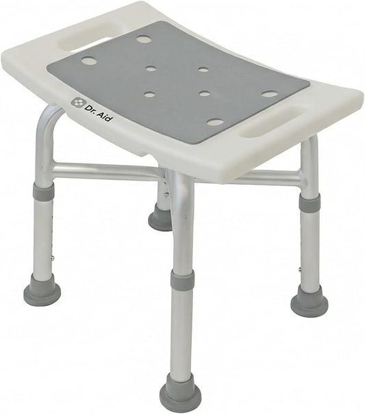 Dr. Aid Shower Chair for Inside Shower - 400 lbs, 5-Height Adjustable Bathroom Stool for Adults, Seniors & Disabled - 3-Minute Tool-Free Assembly, Anti-Slip Bath Bench for Tub & Small Showers
