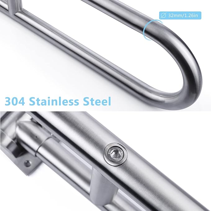 23.6 INCH Toilet Grab Bars for Bathroom Stainless Steel Flip Up Handicap Safety Grab Bar Rails for Elderly Seniors Bathtubs Showers Foldable Handle Grips Support for Walls Drop Down Screw-in Grab Bar