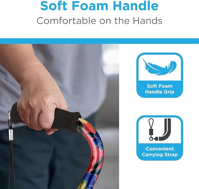 NOVA Offset Walking Cane for Seniors, Men & Women – Lightweight Adjustable Walking Cane with Soft Foam Grip, Wrist Strap, Anti-Rattle Lock & Non-Slip Tip – Stylish Mobility Aid