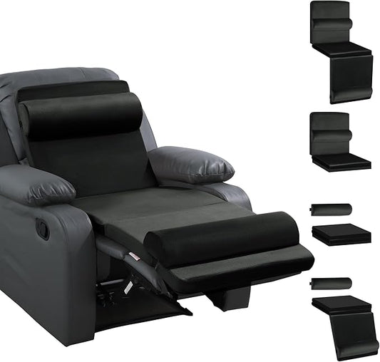 HOMBYS 5-in-1 Recliner Seat Cushion for Elderly+Lumbar Support Pillow + Leg Pad, with Adjustable Half Moon Neck Pillow & Footrest, Foam Filling with Velvet Fabric, Thick & Non-Slip, Black