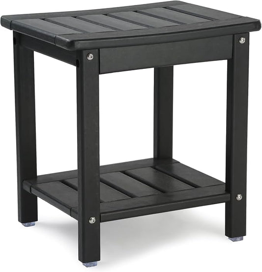 Apolimi Shower Chair,HDPE Shower Bench for Inside Shower to Sit On It, Shower Stool with Storage Shelf 2-Tier Spa Stool for Elderly,Water Resistant & Non-Slip Design Shower Seat Bench (Black S Size)