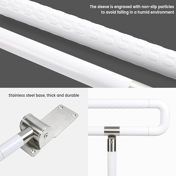 Handicap Grab Bars Rails, 29.5 Inch Foldable Toilet Grab Bar Flip Up Arm Rails with Anti-Slip Grip Shower Assist Aid Safety Rails for Elderly Pregnant Women Disabled Handicap Bar