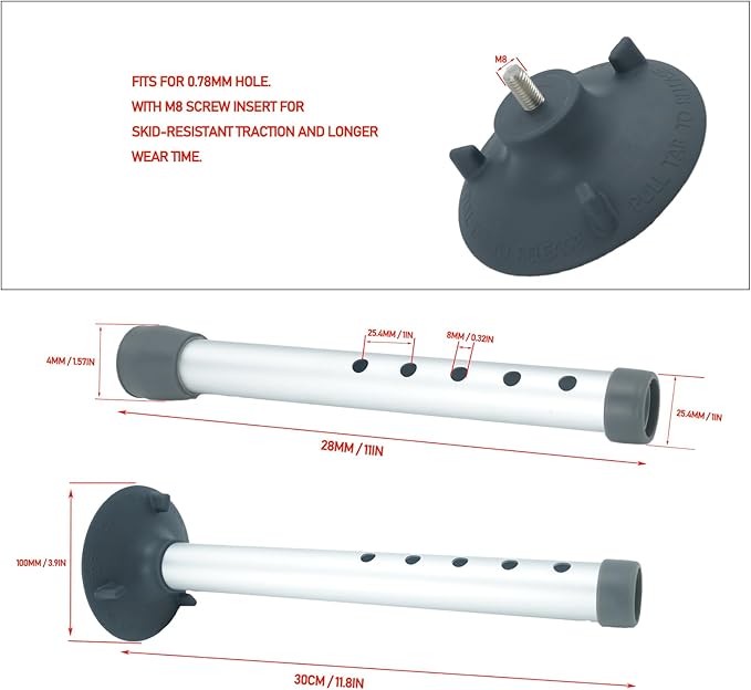 Universal Foot Tube and Suction Cup Tips for Toilet Safety Rail, Shower Chair, and Bath Bench - 5 Adjustable Heights, Replacement Suction Cup Tips and Aluminum Tubes, Easy Install, 2 Pack