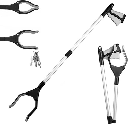 Grabber Reacher Tool 32" Grabbers for Seniors with Magnet Foldable Reacher Grabber Pickup Tool for Trash Pick Up, Nabber, Litter Picker, Arm Extension Grey