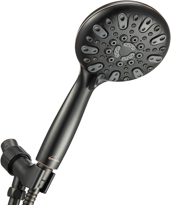 Handheld Shower Head, 6 Spray Setting High Pressure Shower Head with Brass Swivel Ball Bracket and Extra Long Stainless Steel Hose, Oil-Rubbed Bronze, 5"