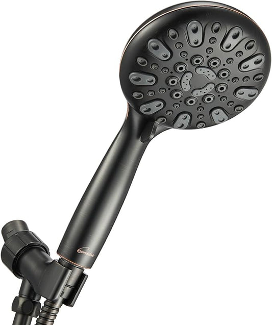Handheld Shower Head, 6 Spray Setting High Pressure Shower Head with Brass Swivel Ball Bracket and Extra Long Stainless Steel Hose, Oil-Rubbed Bronze, 5"