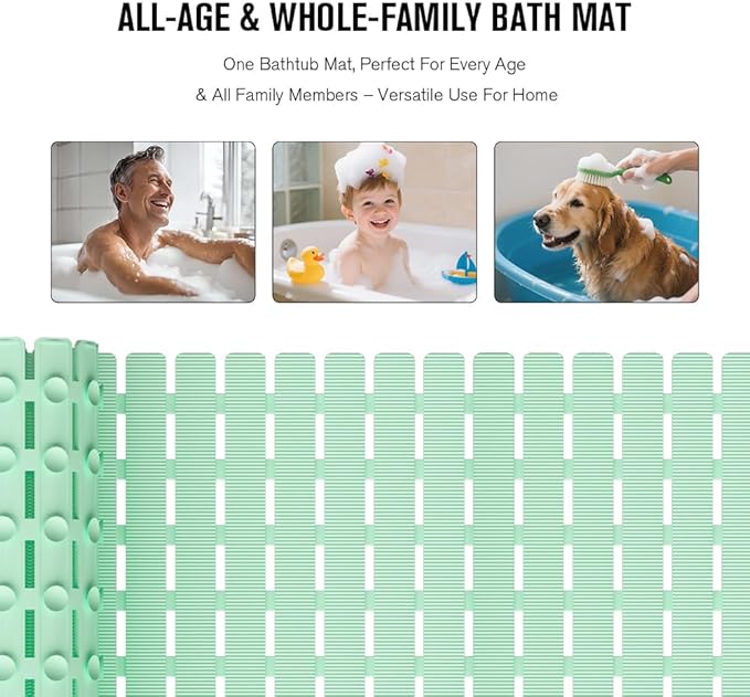 MBOSS Bath Tub Shower Mat Non Slip Bathtub Mats for Bathroom Shower Floor Mat Bath Mats for Shower Tub Anti Slip Shower Mat with Drain Hole and Large Suction Cups (Mint Green, 27.5 X 15.7 Inch)