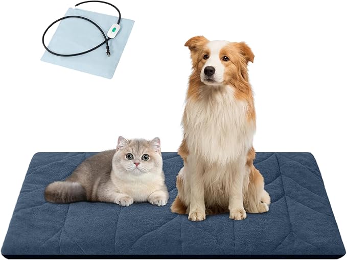 Vagascape Dog Bed, Waterproof Pet Bed with Washable Removable Cover, Comfort Cat Dog Pad for All Seasons, Heating Navy Blue Rectangle Cat Mat with Nonskid Bottom(31"x20")