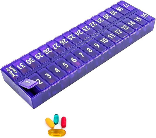 Once-a Day Monthly Pill Organizer Removable Lid for Easy Loading - Large Compartment Pill Box Medications for Entire Month Plus a Compartment for Extra Pills BPA Free