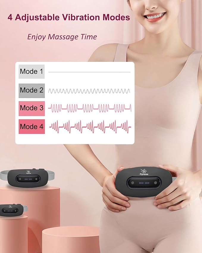Electric Heating Pad, Portable Cordless Menstrual Heating Pad with 4 Heat Levels and 4 Massage Modes, Fast Large Heating Belly Wrap Belt for Cramps, Back Pain Relief Gifts for Women Girls Her(Black)