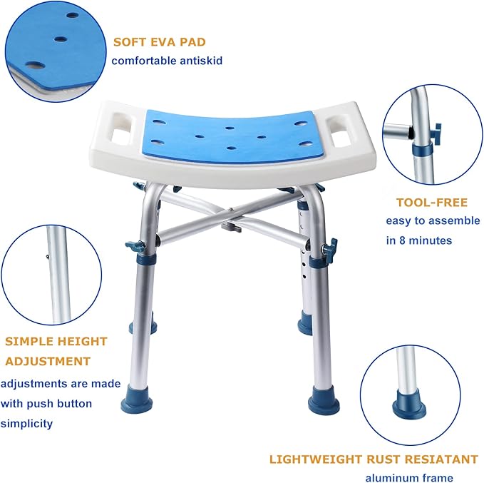 Aliseniors Shower Chair for Inside Shower - Nonslip Bath Shower Stool with Padded Seat Holes for Tub and Bathroom - Comfortable Bathing Bench for Elderly, Senior or Disabled and Handicap