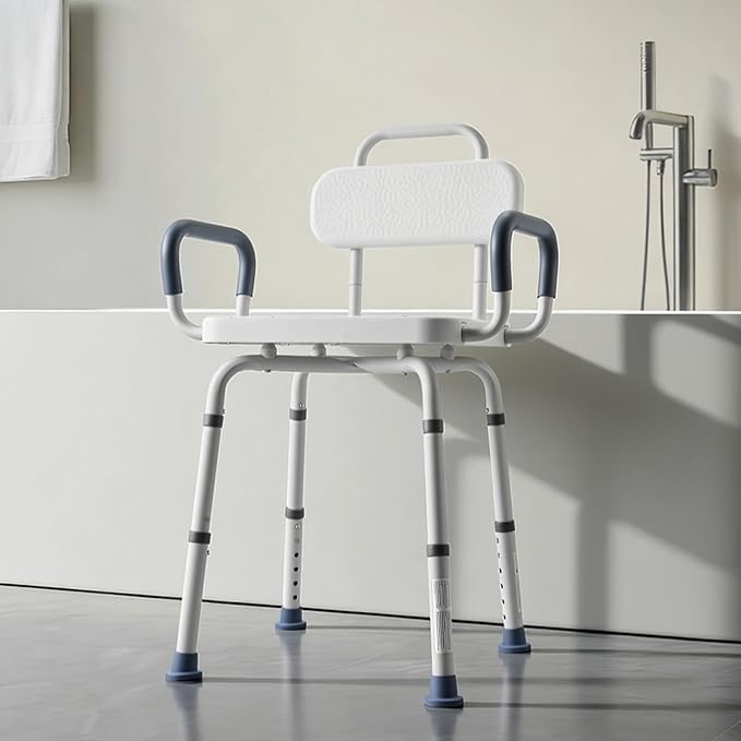 VEVOR Swivel Shower Chair with Arms and Back, 400 lbs Heavy Duty Bench Seat for Inside Shower Stall and Bathtub, Height Adjustable Bathroom Bath Tub Seat for Adults, Seniors, Elderly and Disabled