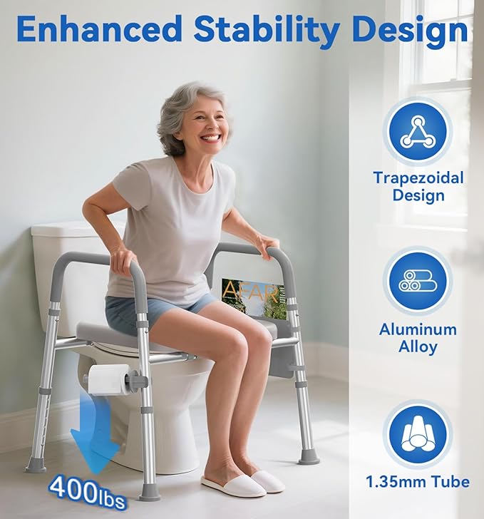 HOMLAND Raised Toilet Seat with Handles, Toilet Seat Riser for Seniors, Adjustable Height & Width, 400lb Elevated Handicap Toilet Seat, Fit Any Toilet, Grey