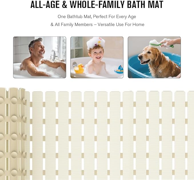 MBOSS Bath Tub Shower Mat Non Slip Bathtub Mats for Bathroom Shower Floor Mat Bath Mats for Shower Tub Anti Slip Shower Mat with Drain Hole and Large Suction Cups (Ivory White, 27.5 X 15.7 Inch)