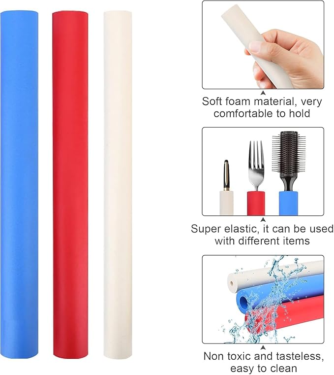 Foam Tube, 6pcs Non Slip Comfortable Grip Handle Sleeve Cover, Built Up Grips Aid for Utensils Pen Different Size Foam Grip Tubing for Elderly