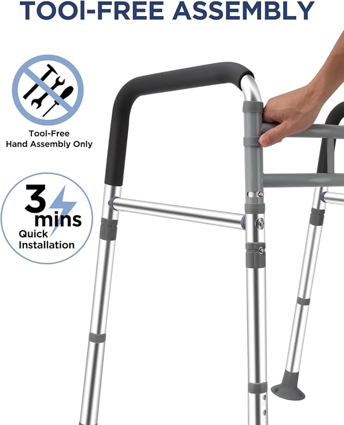 Toilet Safety Rails for Seniors, Adjustable & Foldable Toilet Frame for Elderly and Disabled, Handicap Toilet Handles Fits Any Toilet (350 lb)