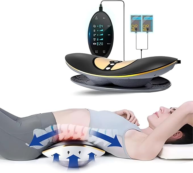 Upgraded Lumbar Massager - 26° Oscillating Traction for Lower Back Pain Relief, Heating & Vibrating Functions Included, Adjustable Back Stretcher for Home & Office Use