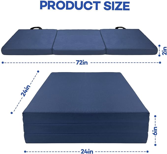 JZHLLA Foldable Fall Protection Mat for Elderly Blue Waterproof Non Slip Floor Mats with High-Resilience Foam 72 * 24 * 2 Inch Bedside Floor Mats for Elderly, Handicap, Senior