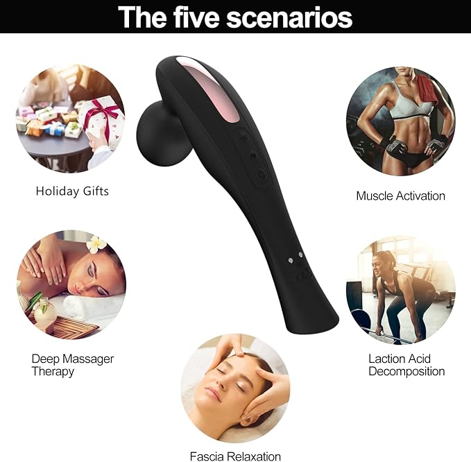 Electric Cordless Back Massager-Personal Handheld Portable Fuigarry Full Body Massage Tool,for Shoulder,Neck & Deep Tissue Massage-Relieves Muscle Pain,Fatigue & Restores Damaged Muscle Tissue.(Black)