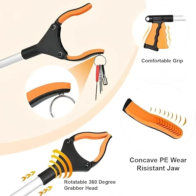 32" Grabber Reacher Tool, Lightweight Reacher Grabber Pickup Tool with 360° Rotating Jaw and Magnets, 3.5" Wide Claw Opening Trash Picker Upper Grabber, Long Arm Extension Grabbers for Seniors