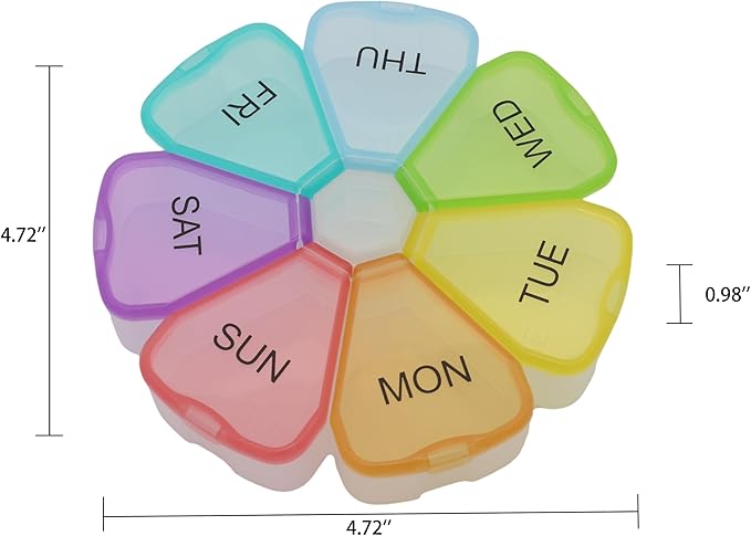 7 Day Weekly Pill Round Organizer, ShysTech Large Pill Case Pill Box 1 Time A Day for Pills/Medication/Supplements/Vitamin (Multi-Color)