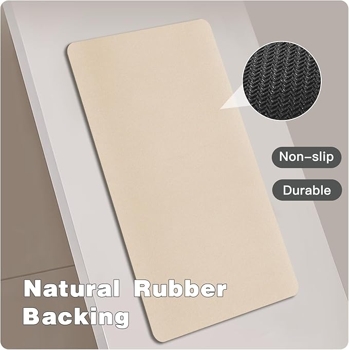 TYUU Bathroom Mat Quick Dry, Bathroom Rugs Non Slip Washable Thin Absorbent Bath Mat Fits Under Door Bathroom Floor Mat Perfect for Bath, Shower, or Sink 24"x70" Beige