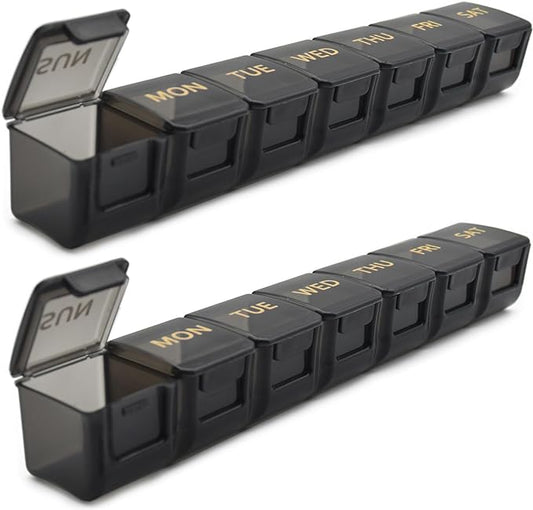 2 Pack Weekly Pill Organizer, Large 7 Day Pill Case, Daily Vitamin Case Medicine Box, AM/PM Pill Containers for Medicine Supplements Fish Oil (Black & Black)