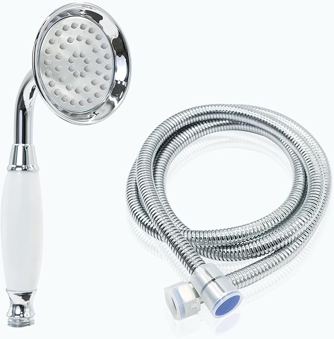 ENGA Vintage Hand-held Shower Rain Sprayer Telephone Shaped Ceramic Shower Head with 59 Inch Hose for Bathroom (Chrome Finish)