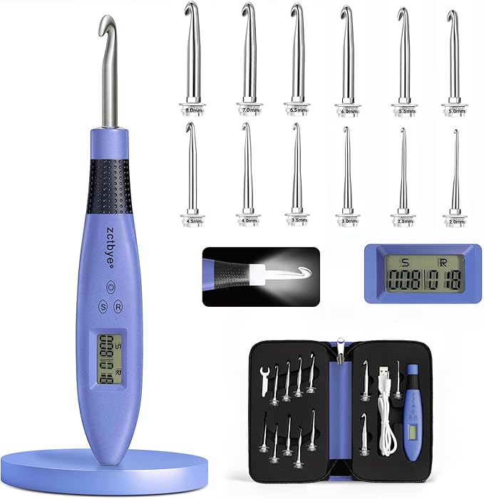 Light up Crochet Hook Set with Stitch Counter Crochet Kit with 12 Different Size Interchangeable Crochet Needle,Ergonomic with 2 Levels Led and Digital Stitch Counter for Crocheting and Knitting