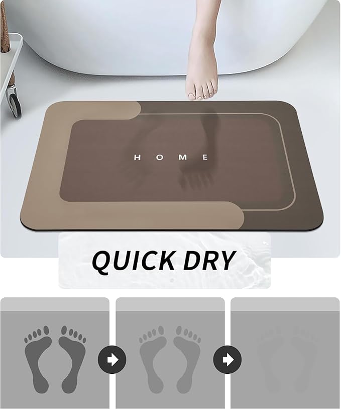 Housego Absorbent Bath Mat Magic Rug, Quick Drying Magic Bath Mat Non-Slip Floor Rug Rubber Backed for Bathroom Kitchen Shower Sink, Water Absorbent (1PC, 16.93''x26.77’’, Brown)
