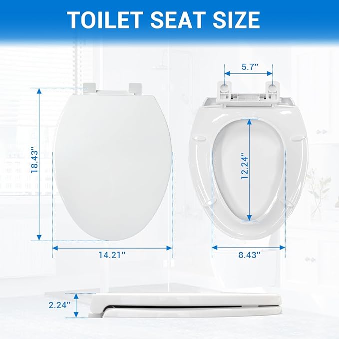 Elongated Toilet Seat 18.5" - Soft Close, Durable PP Toilet Seat, Easy Installation & Removal, Fits Most Toilet Bowls