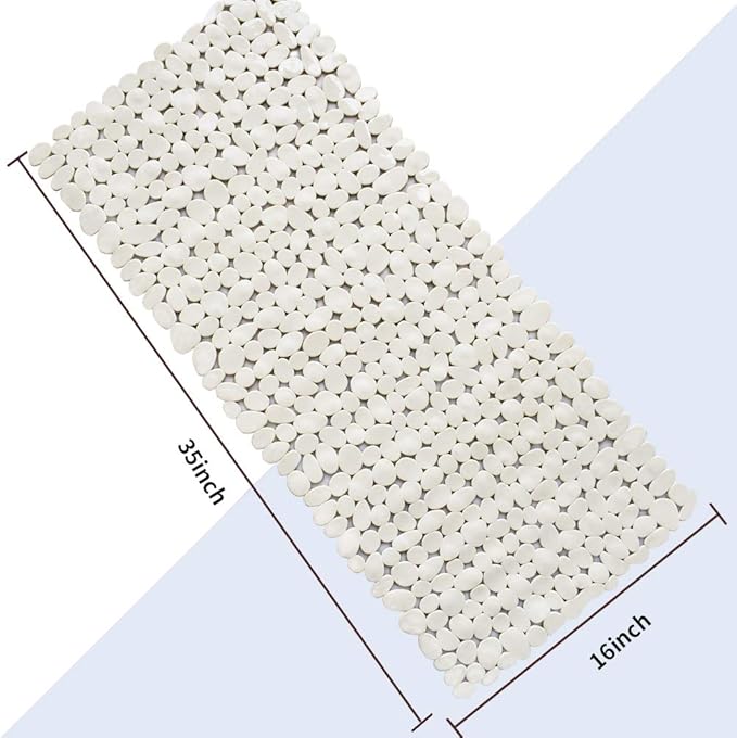 SONGZIMING Bathtub Mat Non Slip Pebble Bath Shower Mat with Drain Holes, Suction Cups Mat for Tub (16" W x 35" L,Beige)