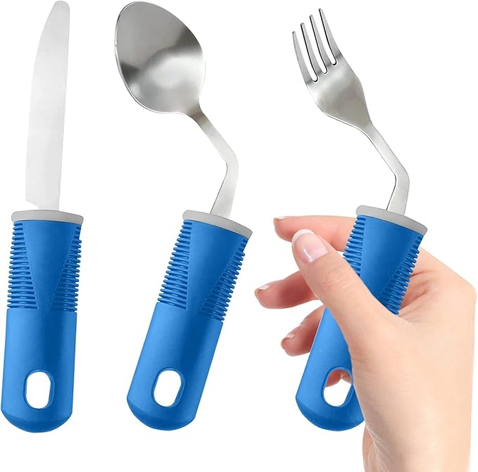 Adaptive Utensils (3-Piece) - Bendable Adaptive Utensils Weighted Stainless Steel Set, Non-Slip Handles for Hand Tremors, Arthritis, Disabled People,Parkinson’s or Elderly,Knives, Fork, Spoons