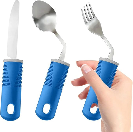 Adaptive Utensils (3-Piece) - Bendable Adaptive Utensils Weighted Stainless Steel Set, Non-Slip Handles for Hand Tremors, Arthritis, Disabled People,Parkinson’s or Elderly,Knives, Fork, Spoons