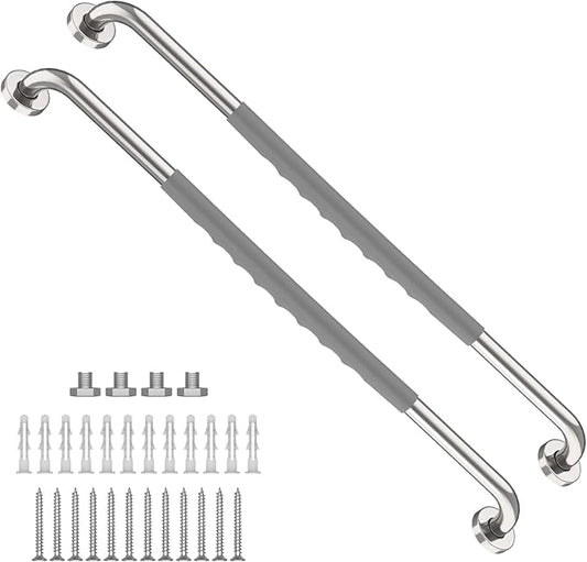 32 Inch Shower Grab Bar 2 Pack, Munzong Chrome Stainless Steel Bathroom Grab Bar w/Anti Slip Gray Rubber Grip, Bathroom Balance Bar,Safety Handrail Support,Handicap Elderly Senior Assist Bath Handle