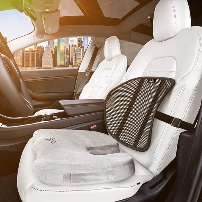 Seat Cushions for Office Chairs with Lumbar Support, Desk Chairs, and Car Seats - Adjustable Straps and Non-Slip Ergonomic Design for Tailbone and Lower Back Pain Relief for All Day Use