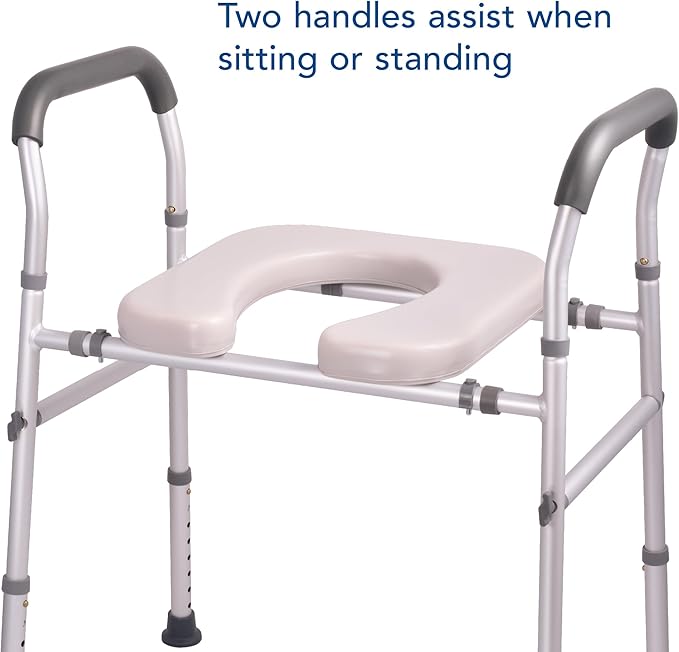 Carex Padded Raised Toilet Seat with Handles, Adjustable Height, Padded Waterproof Seat, Non-Slip Legs, Heavy-Duty Frame, Supports up to 300 lbs, Fits Most Toilets