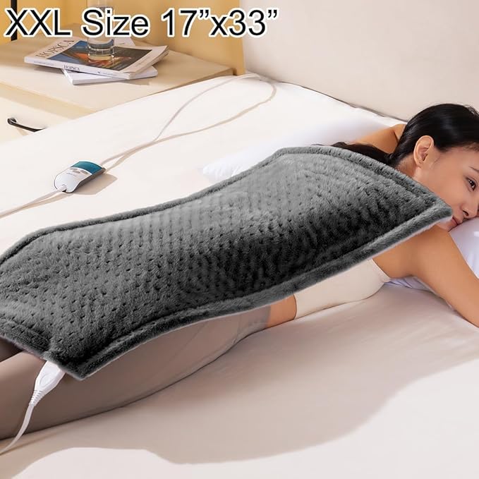 Boncare® Ultra Plush XXL Heating Pad for Neck and Shoulder and Back with Auto-Off, Stay-On Warmth Up to 18 Hours, 6 Heat Levels, 12.6 ft Cord for Bed Foot Warmer with Gift Box (Cloud Gray, 17"x33")