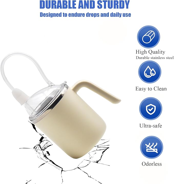 Adult Sippy Sup for Elderly 14oz Stainless Steel Spill Proof Cup with Straw, 3 in 1 Elderly Sippy Cup with Lid, Suitable for Seniors Disabled Patients Limited Mobility