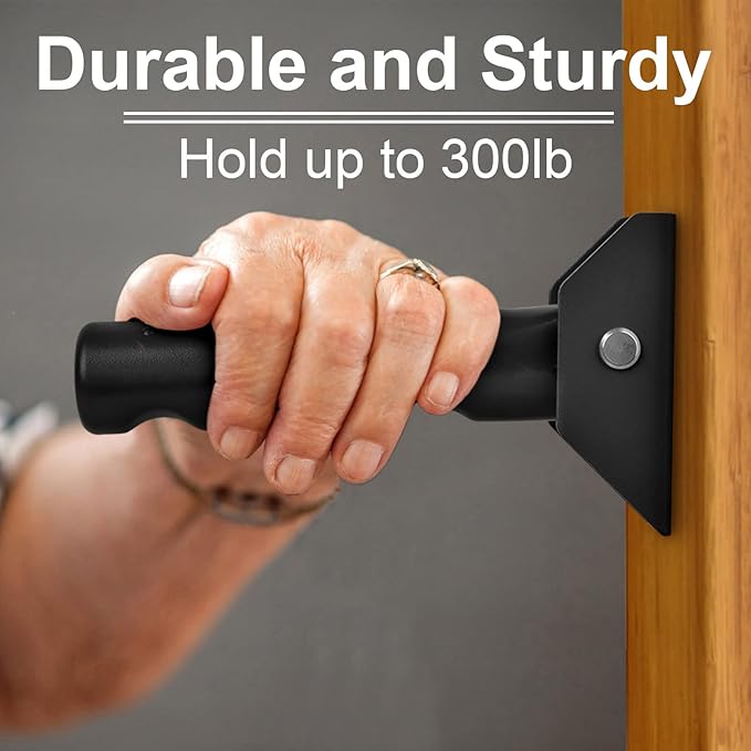2 Pack Flip Up Grab Bar for Doorway/Stairs Safety Assist Handles for Elderly Non-Slip Grip Bar Great for Seniors, Elderly, Disabled, Handicap and Injured People - Suitable for Wood Door (Black)