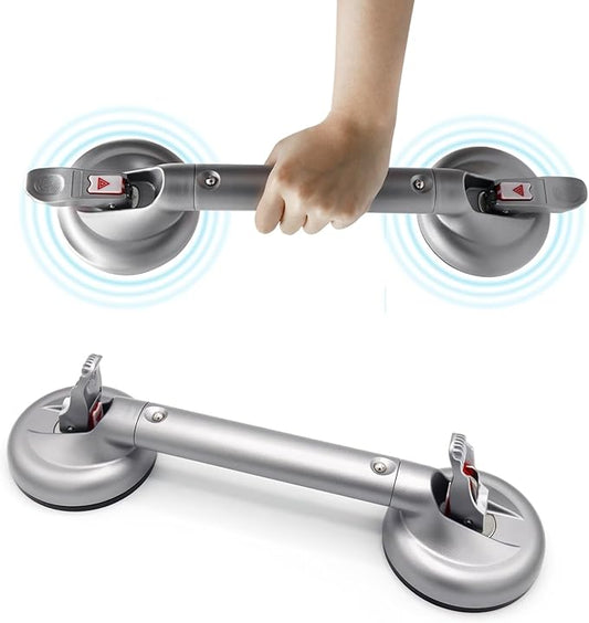 Suction Grab Bar for Shower Bathtub, Heavy Duty Shower Handle with Strong Suction Cup for Bathroom Wall, Max 269lbs Safety Handrails Non-Slip Grip for Seniors Elderly Disabled Handicap, 17 Inch Silver