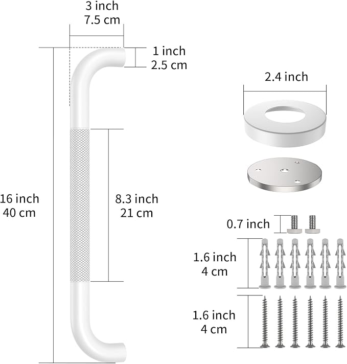 16 Inch Oil Rubbed White Shower Grab Bar w/Anti Slip Grip, ZUEXT Stainless Steel Bath Grab Bar,Bathroom Balance Bar, Wall Mount Safety Handrail Support, Handicap Injury Elderly Senior Assist Handle