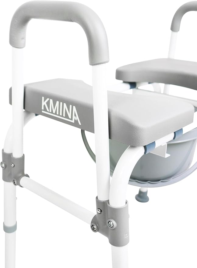 KMINA Raised Toilet Seat with Handles, 400 lbs Toilet Seat Risers for Seniors, Adjustable Height & Width, Comfort PU Foam Seat, Fit Any Toilet, Patented, Made in Europe