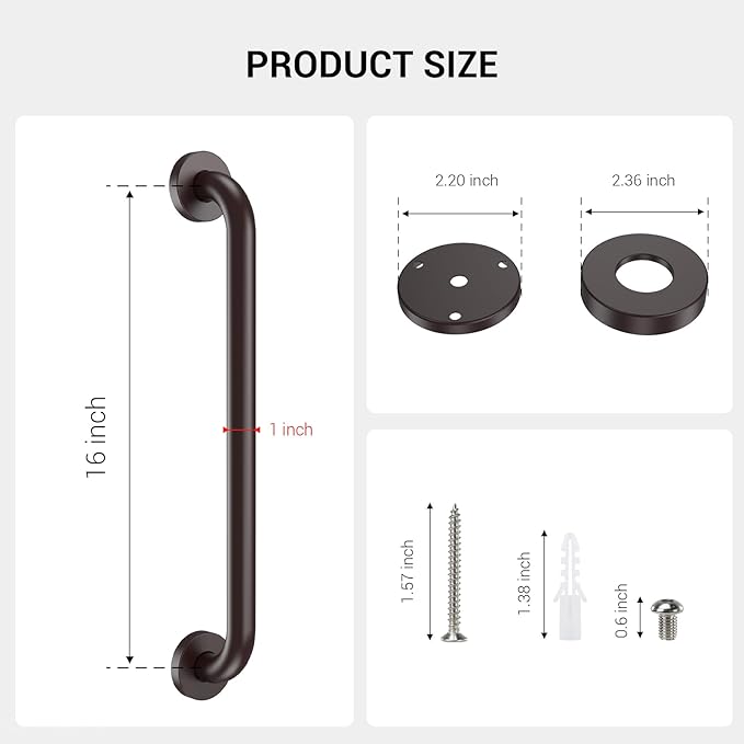16 Inch Grab Bars for Wall Oil Brown, Safety Shower Grab Bars for Seniors Elderly Handicapped, Handicap Grab Bars for Shower with Concealed Screws, Tesuchan