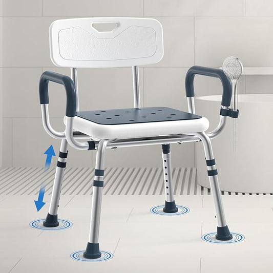 Adjustable Shower Chair for Seniors with Arms and Back, Height Adjustable Bath Seat for Elderly and Disabled, Non-Slip Shower Seat for Inside Shower, HSA/FSA Eligible Bath Chair for Bathtub