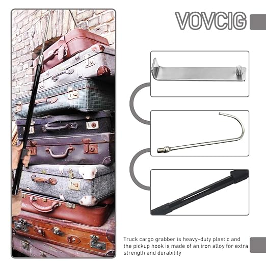 VOVCIG Bed Buddy Truck Tool, 18.9-51.2 Inch Truck Cargo Bed Reacher Grabber Pickup Tool with Two Hooks, Adjustable Sturdy Telescoping Pole Tool