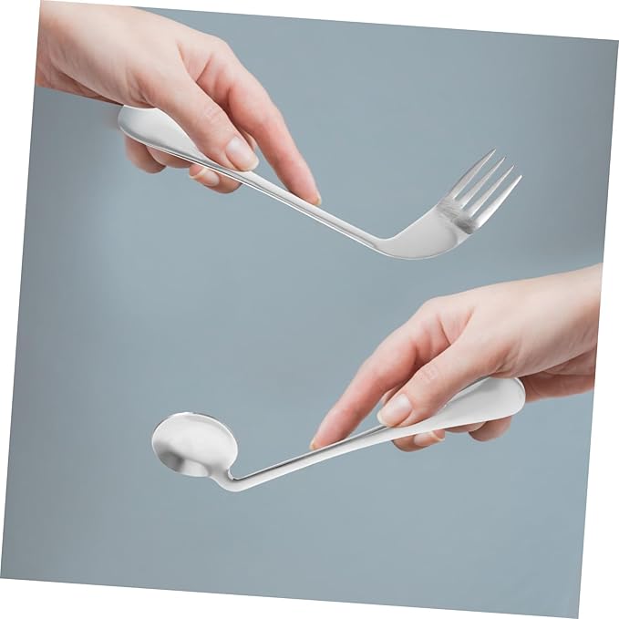 BESTYASH 1Set Lightweight Angled Spoon Curved Fork for Easy Self Feeding Ergonomic Utensils for Seniors Comfortable Grip for Elderly Dining Assistance