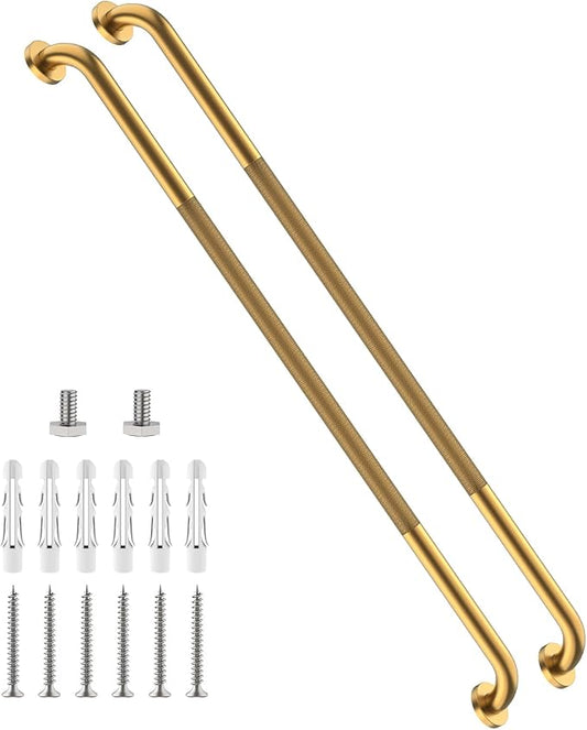 48 Inch Anti Slip Shower Grab Bar, 2 Pack Munzong Bathroom Grab Bar for Showers, Gold Knurled Handicap Balance Bar,Safety Hand Rail Support Elderly Senior Assist Bath Handle