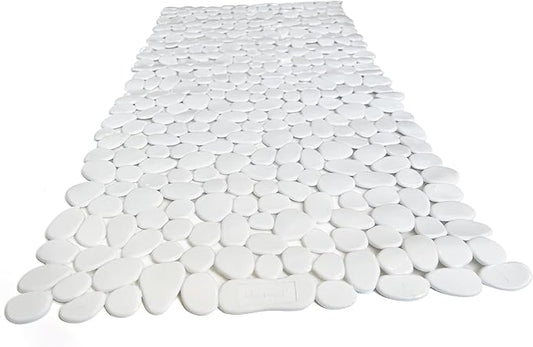 “Pebbles” Non-Slip Bathtub/Shower Mat 27.5”x14” Rectangular, Non-Toxic, Safe, Clean, Machine-Washable, Superior Grip & Drainage, Vinyl, for Smooth Floors ONLY, Opaque White